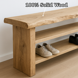Handcrafted Solid Wood Entryway Bench with Shoe Storage – Natural Live-Edge Design
