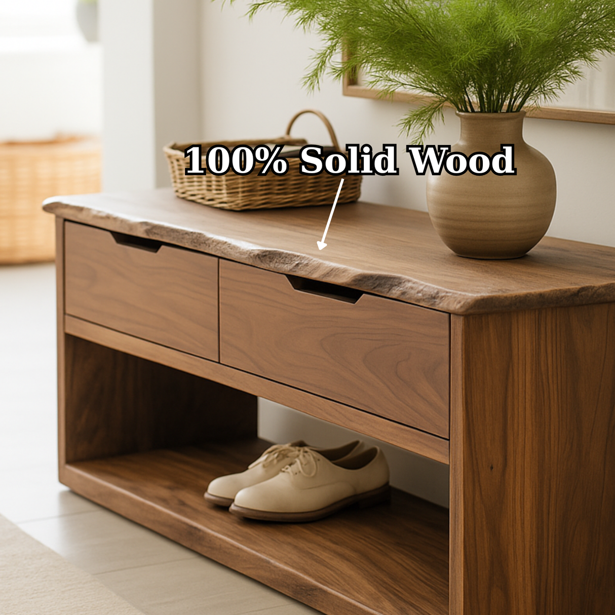 Handcrafted Solid Wood Bench – Live-Edge Entryway Bench with Drawers