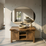 Handcrafted Solid Wood Bathroom Vanity with Live-Edge Top and Dual Side Cabinets