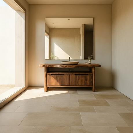 Handcrafted Solid Wood Bathroom Vanity with Live-Edge Walnut Top & Soft-Close Doors