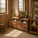 Handcrafted Solid Wood Bathroom Vanity with Live Edge Walnut Top and Double Storage Cabinets