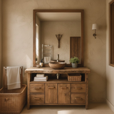 Handcrafted Solid Wood Bathroom Vanity with Live Edge Walnut Top and Double Cabinet Storage