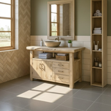 Handcrafted Solid Wood Bathroom Vanity with Live Edge Oak Top, 3 Drawers and Double Cabinet