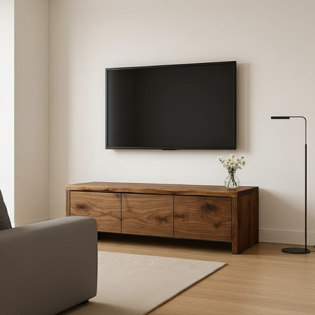 Handcrafted Solid Wood TV Stand - Live Edge Walnut with 3 Seamless Drawers