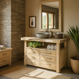 Handcrafted Solid Wood Bathroom Vanity with Live Edge Maple Top and 6 Storage Drawers