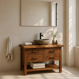 Handcrafted Solid Wood Bathroom Vanity with Live Edge Top and 4 Drawers