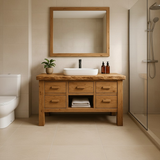 Handcrafted Solid Wood Bathroom Vanity - Live Edge Storage Cabinet with 6 Drawers & Shelf