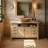 Handcrafted Solid Wood Bathroom Vanity with Live Edge Maple Top and Six Storage Drawers
