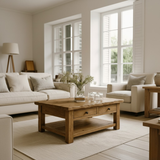 Handcrafted Solid Wood Coffee Table – Natural Slab Top with Two-Drawer Design