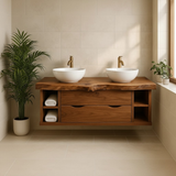 Handcrafted Solid Wood Live-Edge Double Vanity - Rustic Floating Console with Storage