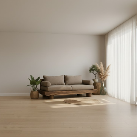 Handcrafted Solid Wood Sofa – Rustic Live Edge Wooden Couch with Modern Minimal Design