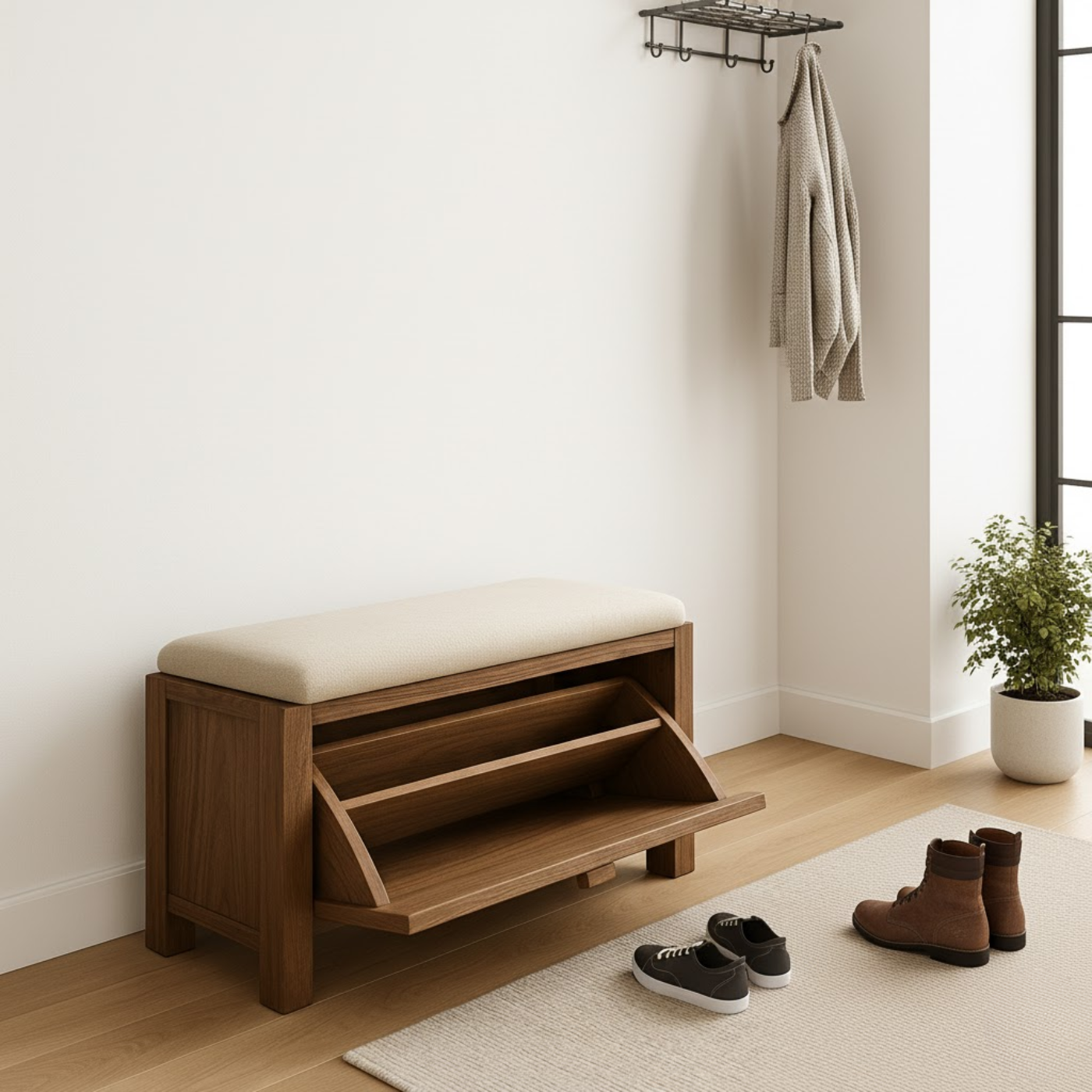 Handcrafted Solid Wood Rustic Bench – Natural Live-Edge Slab Entryway Seating