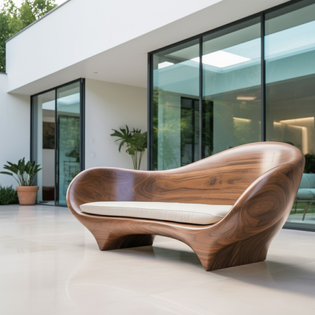 Handcrafted Solid Walnut Sofa – Modern Sculptural Wood Couch with Smooth Organic Curves