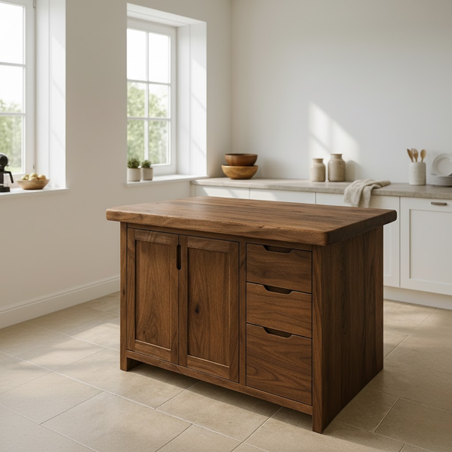 Handcrafted Soild Wood Kitchen Island - Modern Storage Cabinet & Prep Station