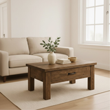Handcrafted Solid Wood Coffee Table – Rustic Modern Storage with Single Drawer