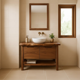 Handcrafted Solid Wood Bathroom Vanity with Live Edge Walnut Top and Open Shelf