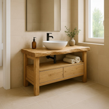 Handcrafted Solid Wood Bathroom Vanity - Live Edge Rustic Stand with Drawers & Shelf