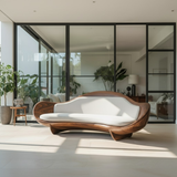 Handcrafted Solid Wood Sofa – Modern Organic Sculptural Couch with Curved Wood Frame