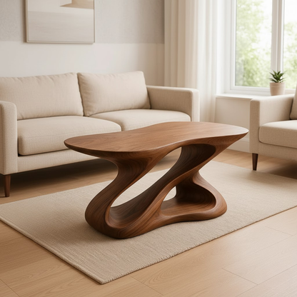 Handcrafted Solid Wood Coffee Table – Rustic Thick Slab Design for Living Room