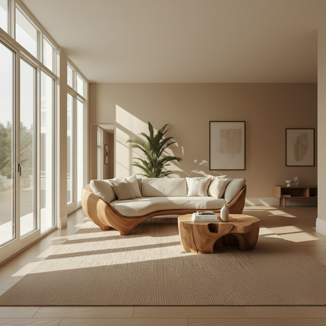 Handcrafted Solid Walnut Sofa – Modern Sculptural Wood Couch with Smooth Organic Curves