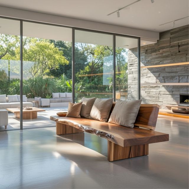 Handcrafted Solid Wood Sofa – Rustic Live Edge Bench-Style Couch with Modern Minimalist Backrest