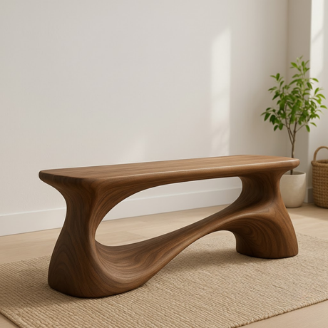 Handcrafted Solid Wood Bench – Unique Organic Curvature Art Piece