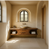 Handcrafted Solid Wood Floating Vanity - Organic Console with Curved Edges and Storage Nooks