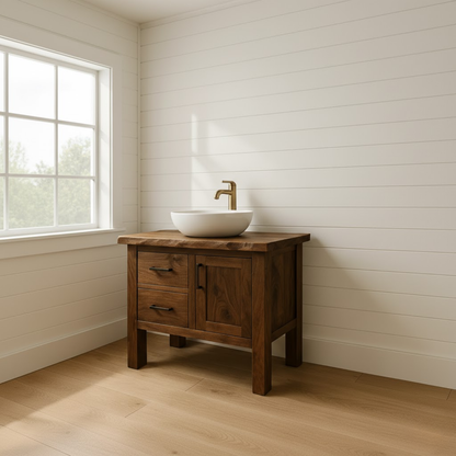 Handcrafted Solid Wood Bathroom Vanity - Live Edge Cabinet with Storage