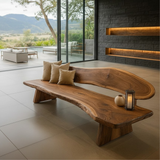 Handcrafted Solid Wood Sofa – Rustic Live Edge Sculptural Bench Couch with Organic Flowing Form