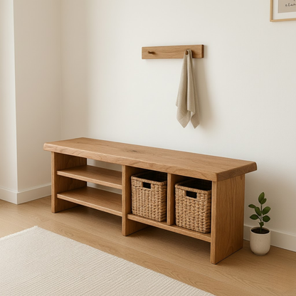 Handcrafted Solid Wood Bench – Minimalist Seating with Open Cubby Organiser