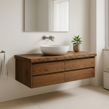 Handcrafted Solid Wood Floating Vanity - Live Edge Walnut Console with Max Storage 4-Drawer