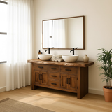 Handcrafted Solid Wood Bathroom Vanity - Live Edge Rustic Cabinet with Doors & Sink