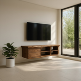 Handcrafted Solid Wood Floating TV Stand with Live Edge - Rustic Modern Media Console