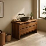 Handcrafted Solid Wood Bathroom Vanity with Live Edge Top - Rustic Modern Washstand