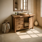 Handcrafted Solid Wood Bathroom Vanity with Live-Edge Top and Storage Drawers