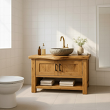 Handcrafted Solid Wood Bathroom Vanity - Rustic Live Edge Cabinet & Open Shelf