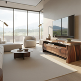 Handcrafted Live-Edge Solid Wood TV Stand with Sculpted Curved Base