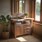 Handcrafted Solid Wood Bathroom Vanity with Live Edge Walnut Top and Storage Drawers