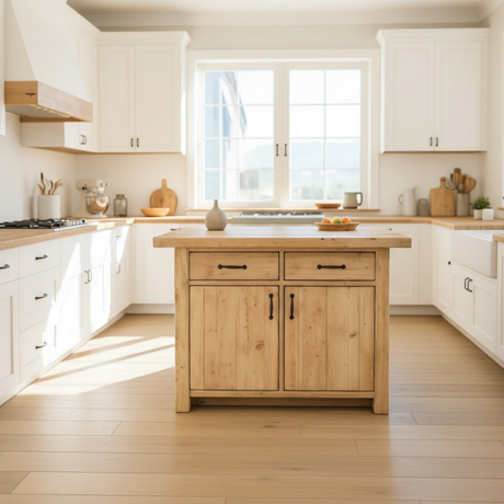 Handcrafted Solid Wood Kitchen Island with Dual Drawers and Spacious Cabinet Storage