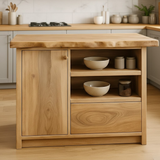Handcrafted Solid Wood Kitchen Island with Live-Edge Top and Open Storage Shelves