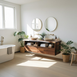 Handcrafted Solid Wood Floating Bathroom Vanity with Open Shelves & Soft-Close Drawers