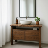 Handcrafted Solid Wood Bathroom Vanity with Live Edge Top and Minimalist Design