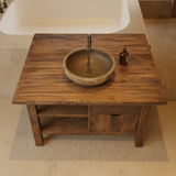 Handcrafted Solid Wood Bathroom Vanity with Open Shelves and Soft-Close Storage