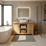 Handcrafted Solid Wood Bathroom Vanity with Live Edge Oak Top and Open Storage