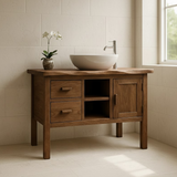 Handcrafted Solid Wood Bathroom Vanity - Live Edge Top, 2 Drawers & Open Frame Shelving (Copy)