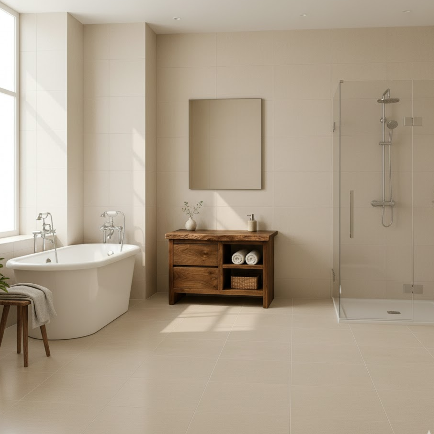 Handcrafted Solid Wood Bathroom Vanity - Rustic Drawers & Open Shelf