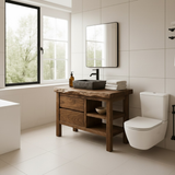 Handcrafted Solid Wood Bathroom Vanity with Live Edge Top and Open Shelf