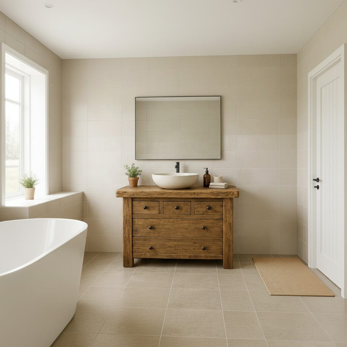 Handcrafted Solid Wood Single Bathroom Vanity - Rustic Storage Cabinet with Drawers