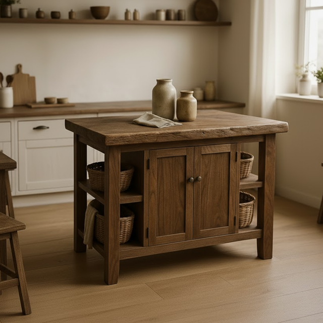 Handcrafted Solid Wood Kitchen Island | Rustic Cabinet Storage & Prep Table