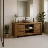 Handcrafted Solid Wood Bathroom Vanity - Wide Rustic Storage Cabinet with Drawers & Shelf
